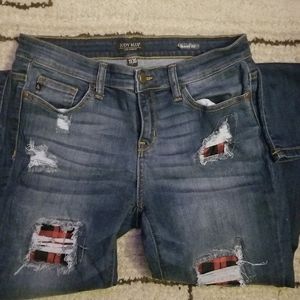 Judy Blue Buffalo plaid patch jeans